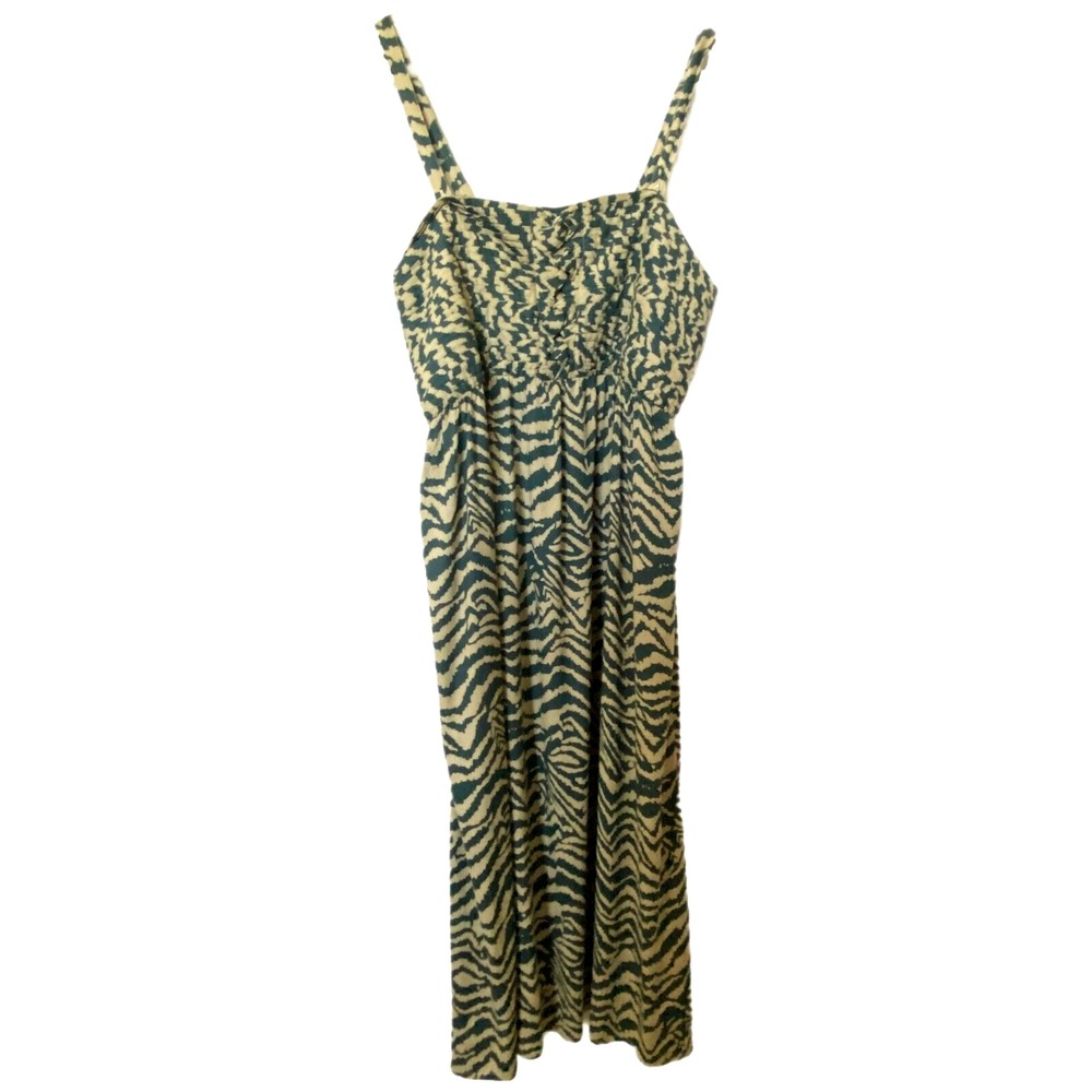 SOFT SURROUNDINGS ~ Tan & Green Zebra Animal Stripe Rayon Woven Maxi Dress sz 1x